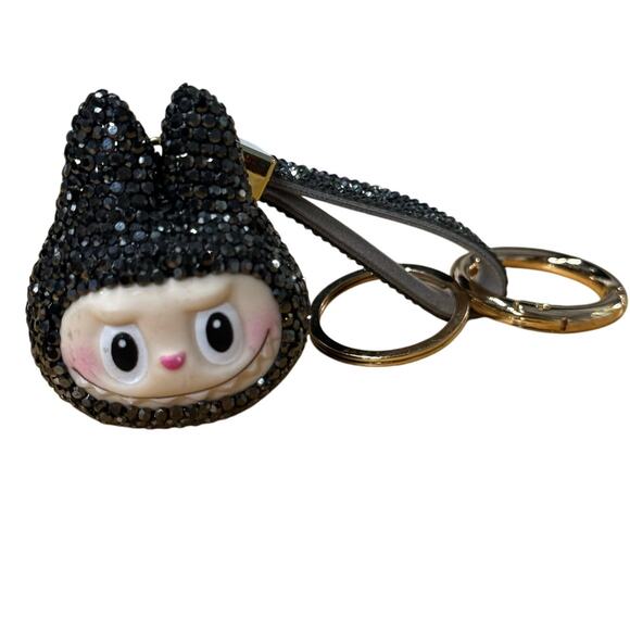 Labubu Sparkle Pave Keychain Charm Black Crystal Bag Accessory Cute - Picture 5 of 6